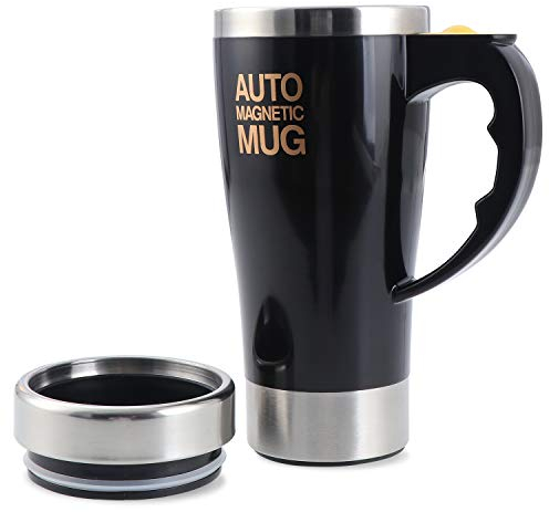 TsunNee 450ML Electric Self Stirring Coffee Mug, Stainless Steel Auto Magnetic Mug, Auto Mixing Cup for Coffee Tea Hot Chocolate Milk Cocoa Protein, Black