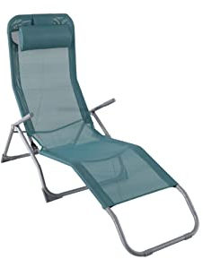 aro Relax-Liege Charles, Stahl/Textilehne, 61 x 167 x 99 cm, Garten, Outdoor, Camping, klappbar, Kissen im Kopfbereich + Armlehnen, Kippfunktion, Blau