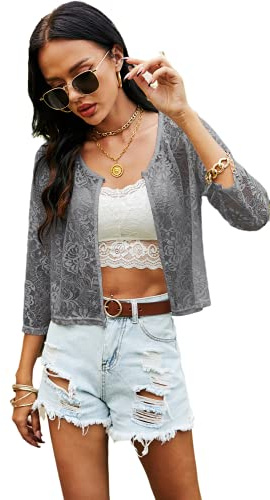 Ietaoo Bolero spetsar, bolerojacka, buske, sommar, 3/4 ärmar, axeljacka, cardigan kort cardigan