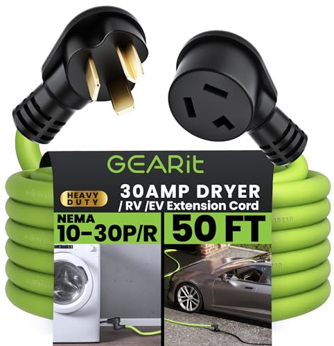GEARit 30 Amp (50 Feet) 3 Prong Dryer Extension Cord NEMA 10-30P to 10-30R STW 10AWG/3 Heavy Duty, RV EV Charging Cable 125/250V