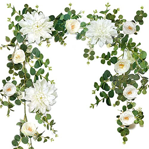 OrgMemory Ghirlanda Di Dalie, Fiori Per Arco, 180cm, Fiori Appesi Ghirlanda Fiori Piante Artificiali Rampicante Fiori Di Seta Vite Finta Appesa Rattan Ghirlanda Simulazione Pianta Per Matrimonio