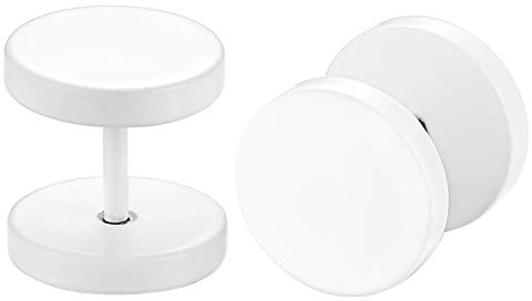 JewelryWe Schmuck 4 Paar runde Ohrstecker, 10mm Edelstahl Fake Piercing Ohr Plug Tunnel Ohr Cheater Ohrringe für Herren Damen, Weiß