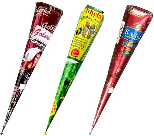 Golecha Chhela's 100% Natural Henna Cones Rosso, Senza PPD, 3 pezzi