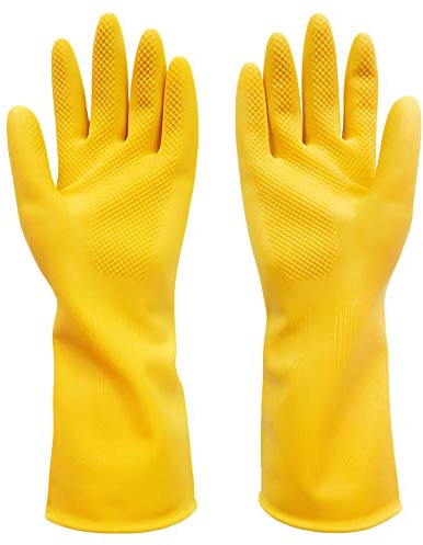 TopHomer gula hushållshandskar, återanvändbara, halkfria diskhandskar, vattentäta rengöringshandskar för trädgårdsarbete, diskmaskin, matlagning (M)