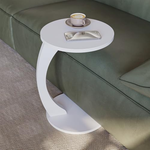 sugodesign Couchtisch mit Rollen, Kleiner Beistelltisch C Form, Beistelltisch Couch, stylischer Sofatisch in Weiss, runder Ablagetisch ideal für Couch und Wohnzimmer, C Form