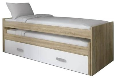 HOGAR24 ES Cama Nido con cajones, Cama compacta, Cama Juvenil, Color Cambrian y Blanco, Medidas: 98 cm (Ancho) x 72 cm (Alto) x 202,06 (Largo).