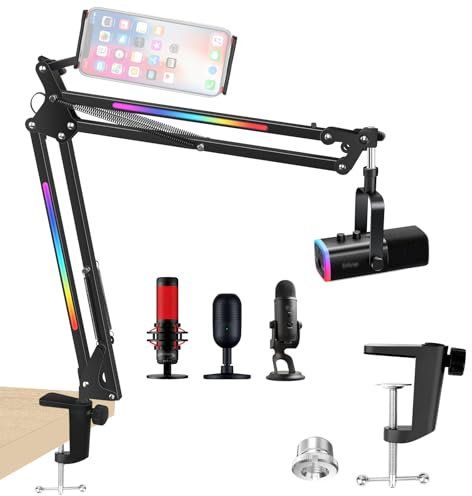 RGB Microphone Boom Arm - Mic Arm for Blue Yeti, HyperX, FIFINE AM8, Razer Seiren Mini and Most Microphone, Mic Stand Desk by YOUSHARES