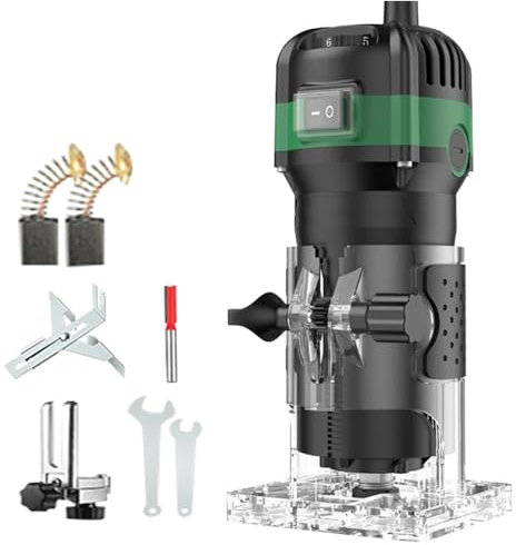 Juego de Fresadora de Madera Rebajadora Eléctrica 800W 30000R 6.35 mm (1/4 Inch) con 6 Velocidades Variables,para Ranurado Rectificadora con Fresas (Sin juego de 15 brocas)