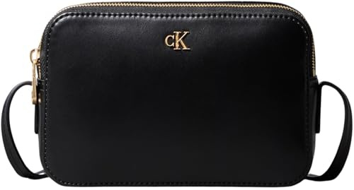 Calvin Klein Donna Borsa a Tracolla Camera Bag con Logo, Nero (Black/Antique Light Gold), Taglia Unica
