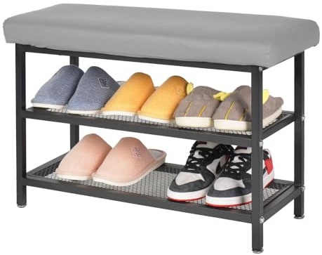 EIGFOH Banco Zapatero, Zapatero con Cojín De Asiento, para Sala De Estar, Entrada, Sala De Estar, Banco Zapatero Soporta hasta 100kg, Zapatero De 2 Niveles, Cueros Banco para 6 Pares De Zapatos