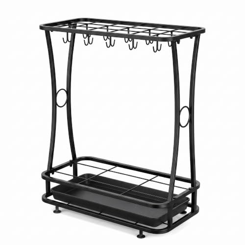 Suuiwau Corner Umbrella Stand, Space-Saving & Sleek Minimalist Design | 21 Slots 24 Hooks with Removable Drip Tray, Umbrella and Walking Cane Holder for Hallway Entryway Office Lobby