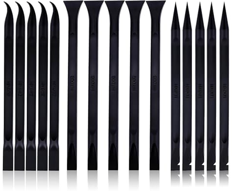 15 PCS Carbon Fiber Plastic Scrapers Tool, Non-Scratch Scraper Tool for Tight Spaces, Multi-Purpose Label Scraper Pen-Shaped, for Car Cleaning Supplies, Kitchen, Crevices, Stains (Black)