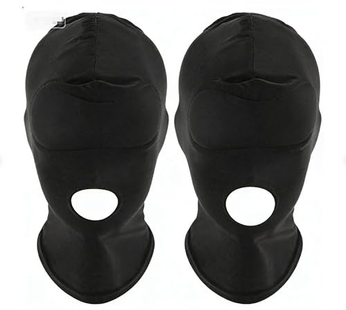 Vxcvzv 2Pcs Adult Costume Mask Black Full Face Hood Open Mouth Eye Design Breathable Elastic Headgear for Couples Role Playing Party Games (2, Black -style 2)
