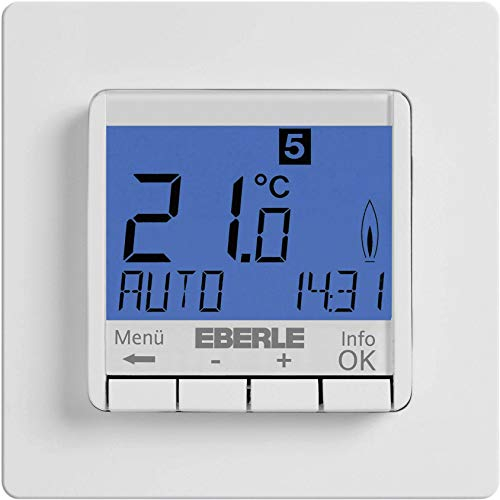 Eberle 527810355100 Unterputz Uhrenthermostat digital FIT 3R (Regelung Warmwasserfußbodenheizung, große Anzeige, Hintergrundbeleuchtung blau, AC 230V, 1S, 10 A), Reinweiß, normal