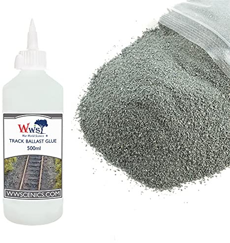 War World Scenics Kit 1kg de Ballast & 500ml de Colle Maquette de Train- Ballast Gris Foncé Très Fin