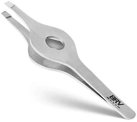 BRV MEN Wide Grip Slant Tweezers | Hand-Filed Slanted Tips for Ultra-Precision | Tweezers for Eyebrows & Nose/Ear/Facial Hair | Professional Tweezers for Women & Men - Silver