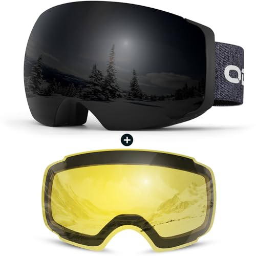 Odoland OTG Ski Goggles Set with Detachable Lens, Frameless Interchangeable Magnetic Lens for Skiing Skating Snowboard, Anti-Fog and UV400 Protection Snow Goggles for Men and Women