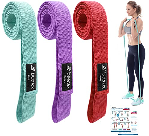 Beenax Fabric Resistance Bands (Set of 3), Long/Short Exercise Bands for Women Men, Loop Bands, 3 Resistance Levels for Workout, Fitness, Stretching, Pull Up, Leg, Glutes, Squat and Strength Training