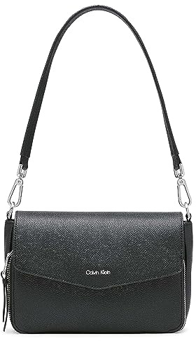 Calvin Klein Ava Novelty Demi Shoulder Bag, Black/Silver Textured, One Size