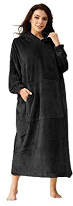 AMOS Eezy Snugg Oversized Wearable Blanket Hoodie With Pockets Unisex Casual Pullover Fleece Sweatshirt Extra Length Black