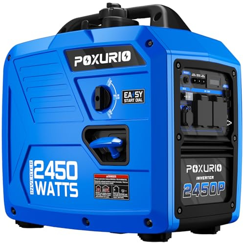 POXURIO 2450-Watt Portable Inverter Generator for Home Use, Super Quiet Small 120V Gas Generator for Camping, 1.6 Gallon Gas Tank for 8.3 Hours Use, EPA Compliant