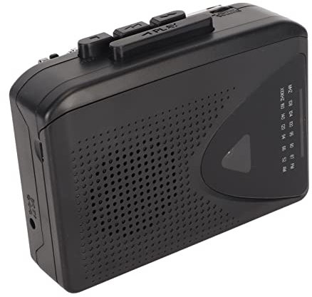 Reproductor de Cassette, Reproductor de Cinta Portátil con Conector de 3,5 Mm, Radio FM Am Reproductor de Cinta con Altavoz, Batería 2AA o Fuente de Alimentación USB (Negro)