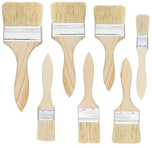 SJUNJIE 7-Teiliges Pinsel,Flachpinsel-Set,7 Größen Lasurpinsel,Lackpinsel für Lacke,Pinsel Breit,Geeignet für Farben,Lacke,Kleber,Malen,Heimwerken und Beizen (10,5/9/7/6/4,5/3,5/2 cm)