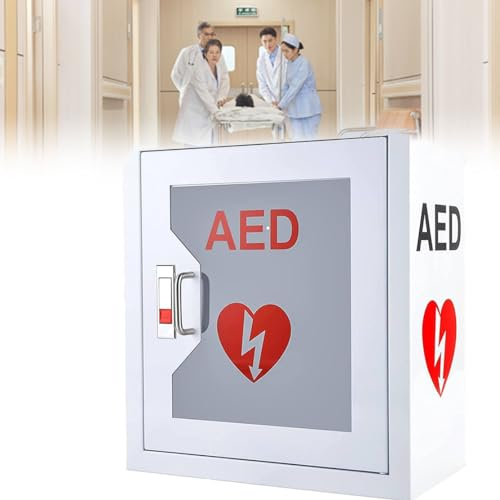 14.1x7x15.7 Armoire Murale Pour Défibrillateur AED,Armoire De Rangement Acier Avec Verrouillage à Pression,Boîte D'alarme De Défibrillation Cardiaque,Convient à Toutes Marques De Défibrillateur AED