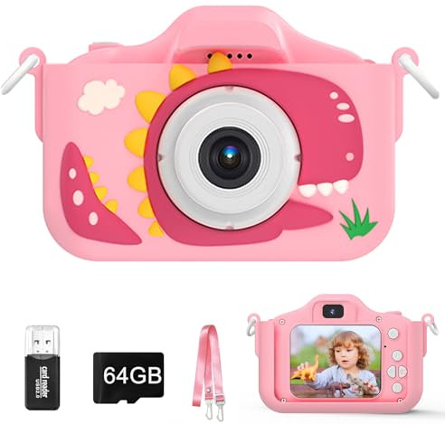 Fotocamera per bambini, con scheda da 64 GB, 48 MP, 1080P HD, fotocamera per bambini per bambini, ragazze, ragazzi, bambini, regali di Natale per bambini di età 3 4 5 6 7 8 9 (rosa)