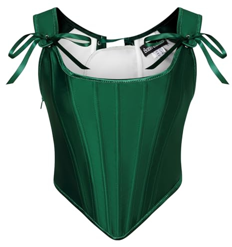 SCARLET DARKNESS Corsetto rinascimentale da donna, con lacci, vintage, in raso, bustier, Verde, 46