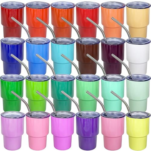 UIRZOTN 24 Pack 3oz Mini Tumbler Shot Glass with Straw and Lid