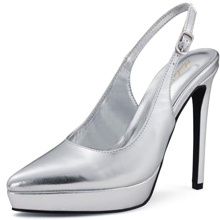 Zhabtuc Décolleté con Plateau 12,5 cm Punta Chiusa con Tacco a Spillo Slingback da Donna Scarpe da Sera per Passi Femminili sicuri, Argento, 40 EU