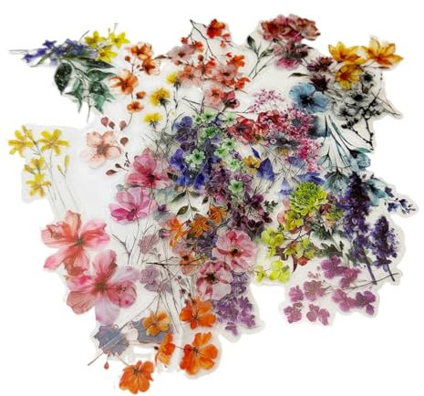 100 Pezzi Adesivi Floreali per Scrapbook, Fiori, Estetici, Set Trasparenti per Scrapbooking, Artigianato, Computer Portatili - 50 Stili