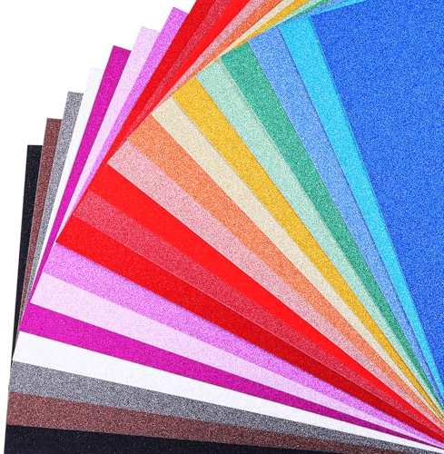 JOLCEEY 30pcs Glitter Card Stock, 20 Colors A4 Glitter Paper Sparkle Shiny Cards 250gsm for DIY Crafts Cricut Scrapbook Birthday Party Decorations
