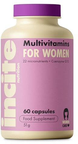 Incite Nutrition Multivitaminico per Donne. 60 Capsule. 22 Vitamine e Minerali Essenziali + Coenzima Q10. Supporta le Difese, l’Energia, le Ossa e l’Equilibrio Ormonale. Adatto a Vegetariani