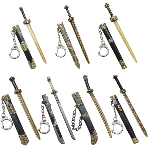 Lawnrden Mini Katana Keynchain, 7pcs Chinois Ancient Mini Sword Keychain Metal Katana Toy Modèle avec des Ornements d'ouvre-Colis en Forme d'épée