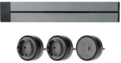 MASTERLED [Garantía Europea] Carril Enchufe Pared, hasta 7 Tomas, Regleta Lineal, raíl Modular, conexión Deslizante, Riel eléctrico, Power Strip, 50cm (2 schuko + 1 USB)