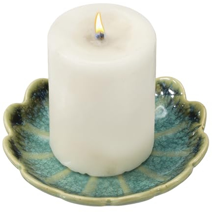 sourcing map Candle Holder Plates, 4 Inch Ceramic Candle Tray Tealight Incense Holder Dish Candlestick for Tea Light Aromatherapy Wedding Rustic Vintage Home Decor, Sunflower Green