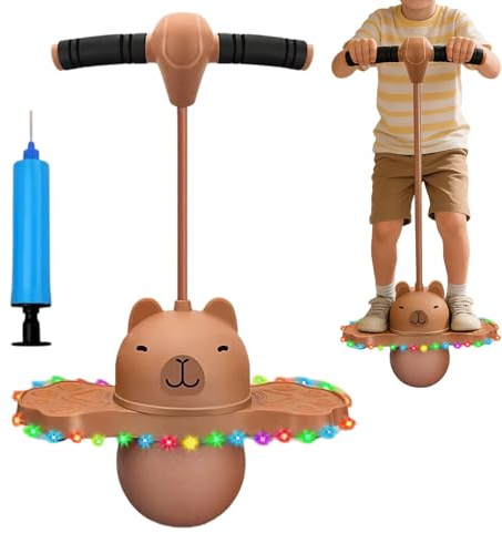 pogoes Jumper with Handle and Ball Pump, Jumpingball Toy For Kids, Capybara with Pump and light, Fun Balance Jumping Trainingtoy for Boys Girls Indoor Outdoor Active Entertainment, Workout Toys