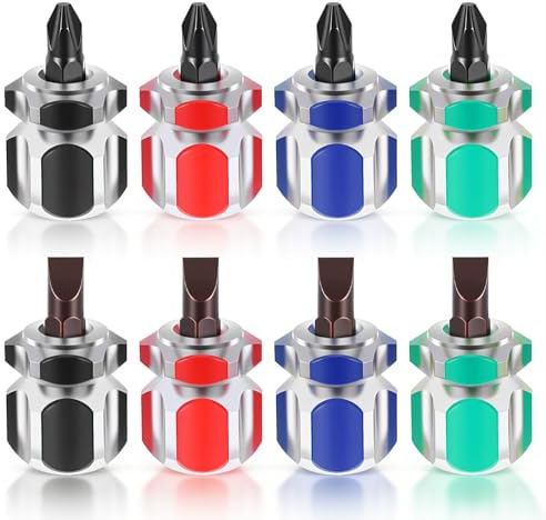 8 stycken Stubby skruvmejselset, symaskinskruvmejslar, 4 stjärnskruvmejslar och 4 platta skruvmejslar, Stubby skruvmejsel för gör-det-själv-reparation av sömnadsprojekt (4 färger)