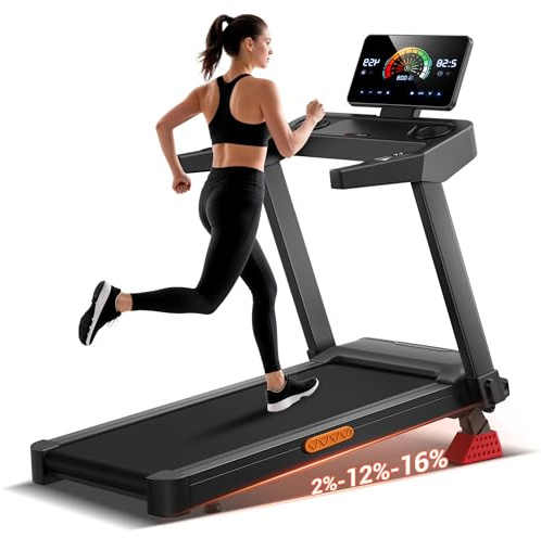 UMAY Tapis de Course Pliable Inclinable 16%, 14KM/H, 3,5CV | Tapis de Marche avec Fréquence Cardiaque, 3,5CV Tapis de Course Électrique avec Affichage LED, Charge Max 180KG