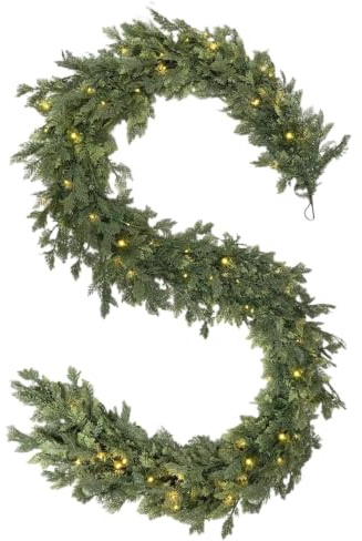 Lysande julgirlang LED förupplyst realistisk konstgjord | Julgransdekorationer inomhus, utomhus, spiselkrans, vägg, fönster, ytterdörr, träd, trappor, trappräcke