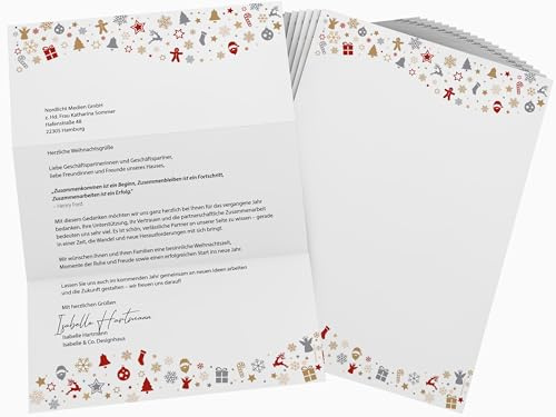 Weihnachtsbriefpapier | Weihnachtsfiguren | 20 Blatt weihnachtliches Motivpapier DIN A4 | Briefpapier