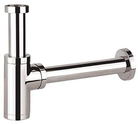 Laiton Siphon de Lavabo, Keymark Universel Siphon Design 1 1/4 x 32mm, Piège à Déchets avec Extra Long Tube d'extension 200mm, Anti Odeur Anti-fuite, Chromé