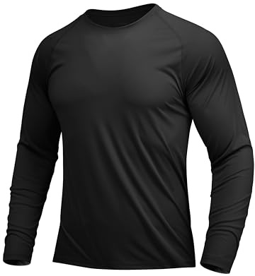 MAGCOMSEN UV-tröja för män UPF 50+ sportskjortor, snabbtorkande träningströja, långärmade vandringströjor med rund hals, andas, funktionell tröja för sport, svart, 3XL