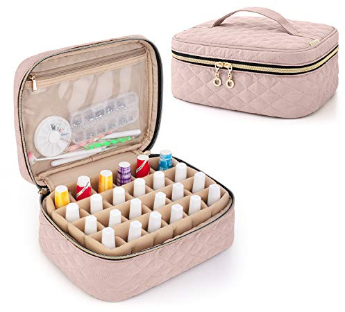 Yarwo Nail Polish Organiser Case, Nail Varnish Storage for 24 Bottles (15ml/0.5 fl.oz), Nail Polish Storage Bag for Nail Varnish, Nail Polish Carrying Case for Nail Art Accessories, Vintage Rose