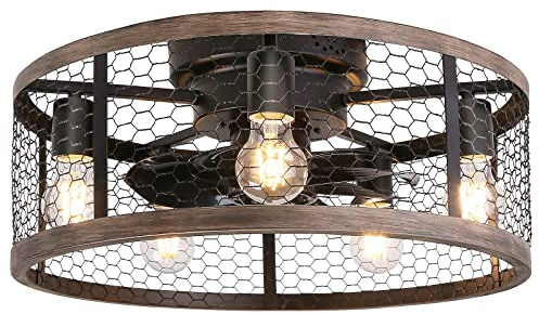 Ohniyou Deckenventilator mit Fernbedienung, lampe mit ventilator vintage, geschlossener Deckenventilator, Industriestil zu betonen, Schlafzimmer, Esszimmer, 50,8 cm