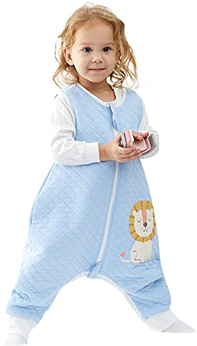 Duomiaomiao Schlafsack mit füßen 1.0 tog, Ganzjahres Baby Baumwolle, Schlafsack mit Beinen, Baby ganzjahres Unisex(75/Blauer Lowe)