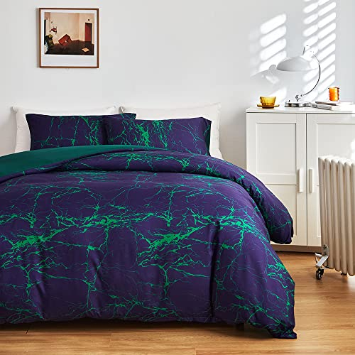 ARYURBU Marmor Bettwäsche Set 2tlg Lila Blau Bettbezug 135x200 cm und 1x Kopfkissenbezug 80x80 cm Grün Marmoriert für Einzelbett mit Reißverschluss Weich Mikrofaser Pflegeleicht