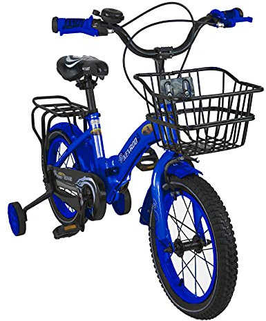 KEN ROD Kinder Faltrad | Fahrrad Kinder von 3 bis 9 Jahren Räder | Faltrad für Kinder | Fahrrad mit Stützrädern | Fahrräder mit Korb und Rädern (14, Blau)